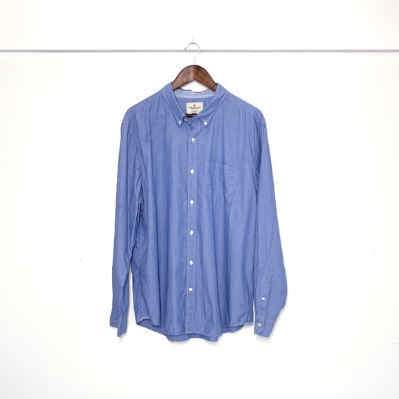 AE Classic Fit 100% Cotton Seriously Soft Button Down Shirt Blue Pinstripe XXL - Picture 1 of 6
